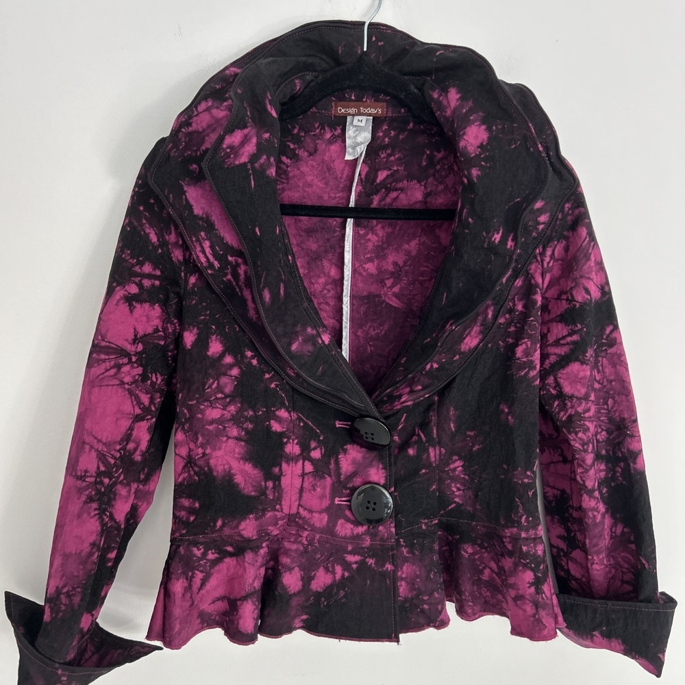 VTG Design Today's M Black Pink Shapeable Wired Ruffle Collar Jacket Art To Wear